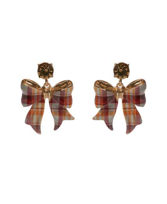 Bow w/ Autumn Pattern Print Hypo Earring - 1.5"