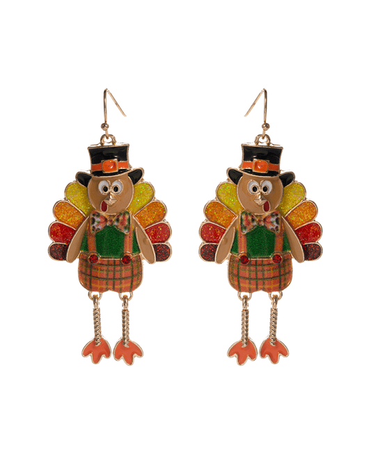 Turkey Shaped Enamel Brass Earring - 2.25"