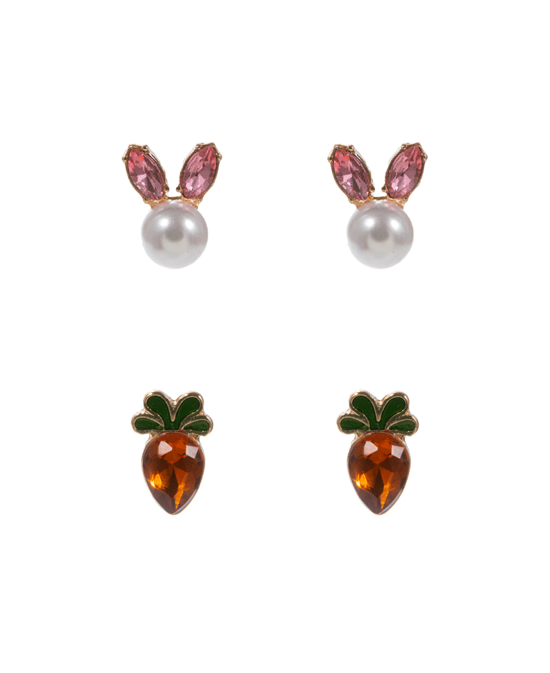 Rabbit & Carrot 2 Set Earring - 0.5"