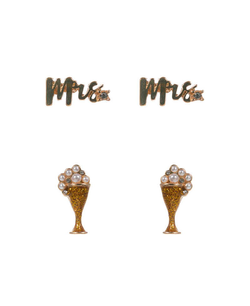 Mrs & Champagne 2 Set Earring