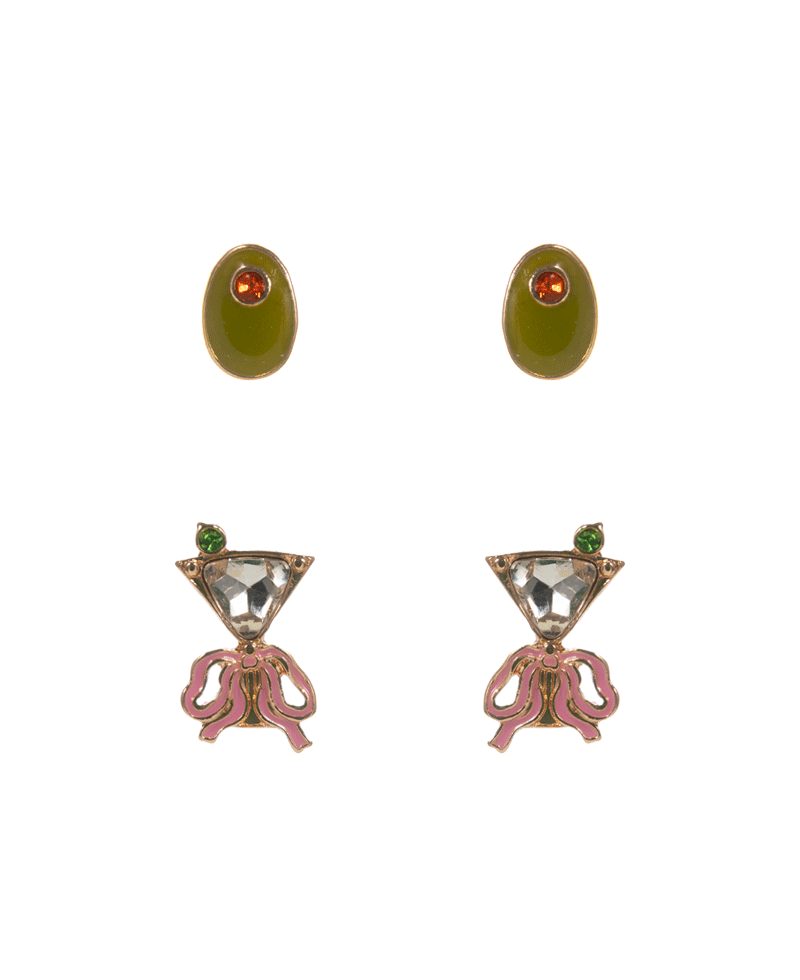 Martini & Enameled Olive Hypo 2 Set Earring - 0.75"