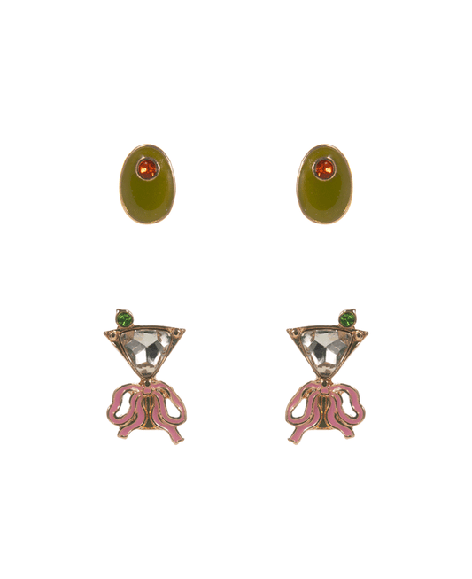 Martini & Enameled Olive Hypo 2 Set Earring - 0.75"