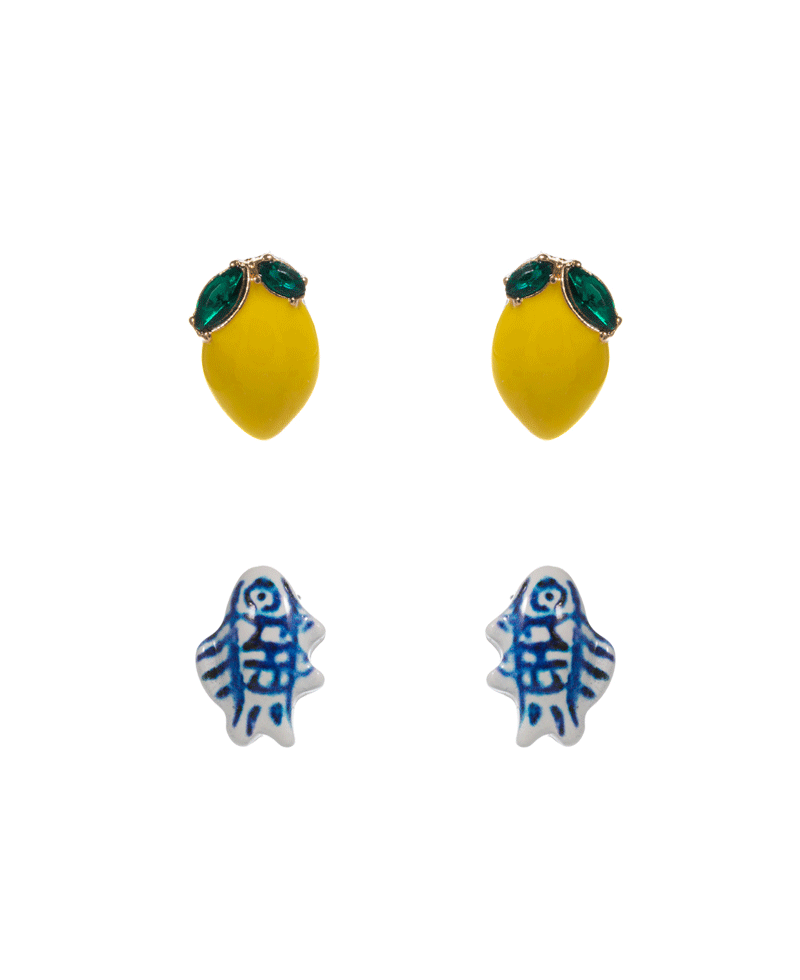 Sardine & Enameled Lemon Hypo 2 Set Earring - 0.75"