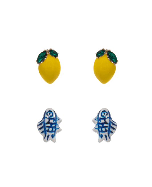 Sardine & Enameled Lemon Hypo 2 Set Earring - 0.75"