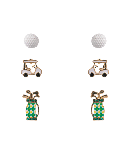 Golf Ball Cart Bag 3 Set Earring - 0.75"