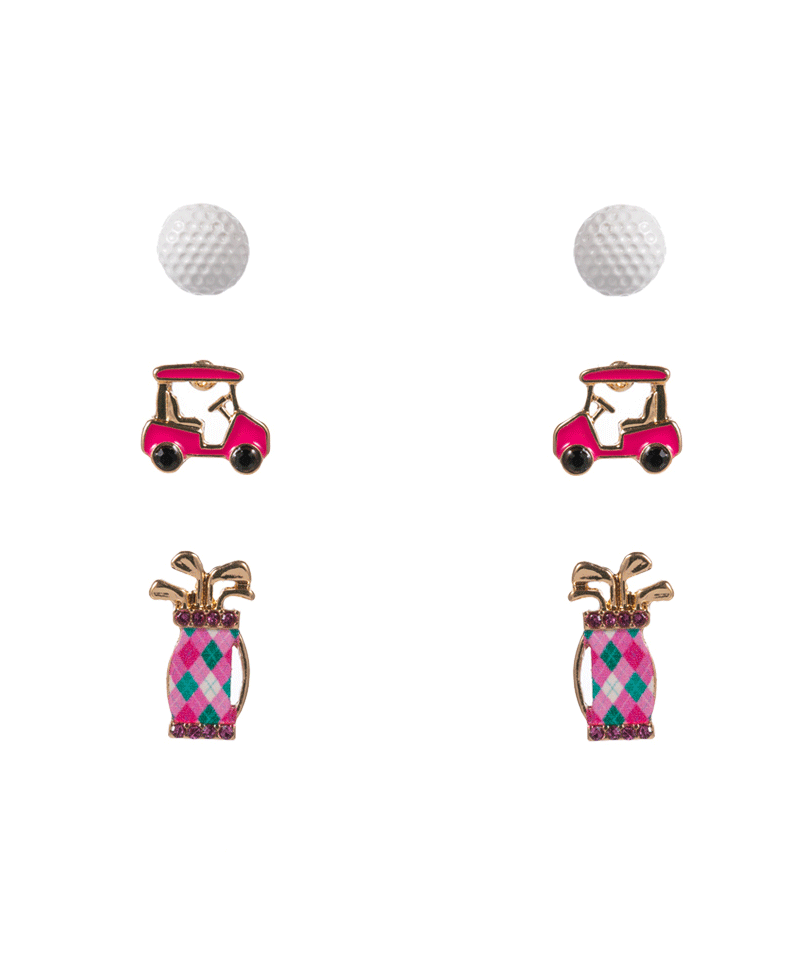 Golf Ball Cart Bag 3 Set Earring - 0.75"