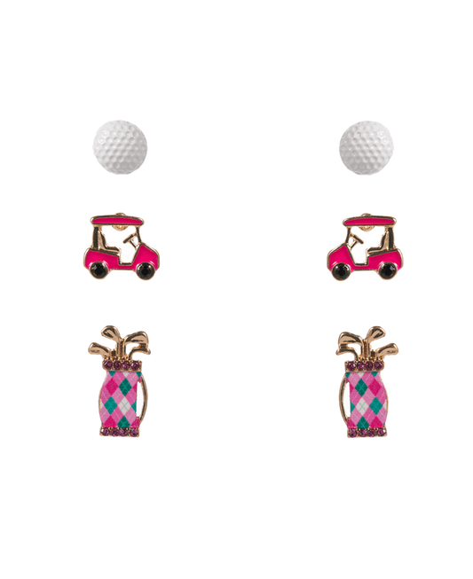 Golf Ball Cart Bag 3 Set Earring - 0.75"