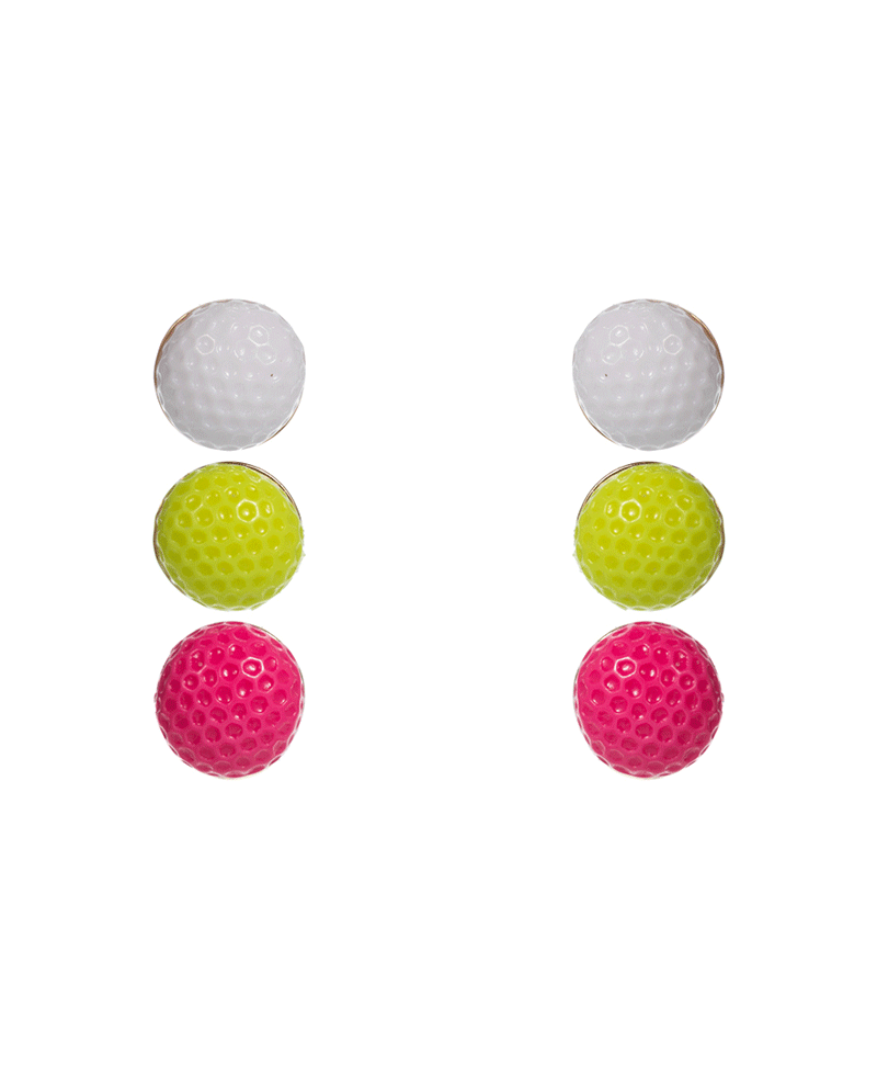 Multi Color Golf Ball Epoxy Stone 3 Set Earring - 0.5"