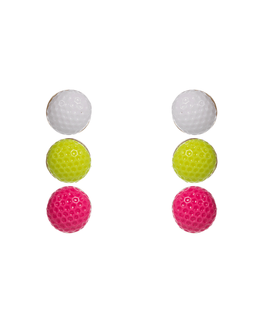 Multi Color Golf Ball Epoxy Stone 3 Set Earring - 0.5"