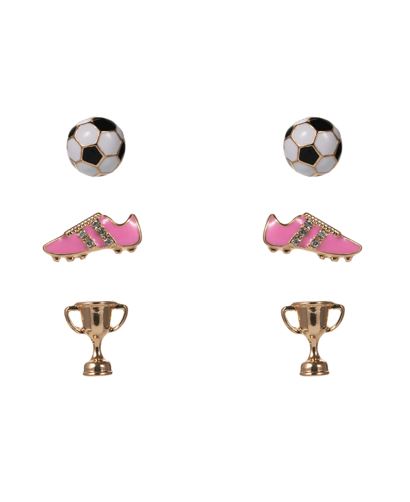 Soccer Ball Shoes Trophy 3 Set Earring - 0.5"