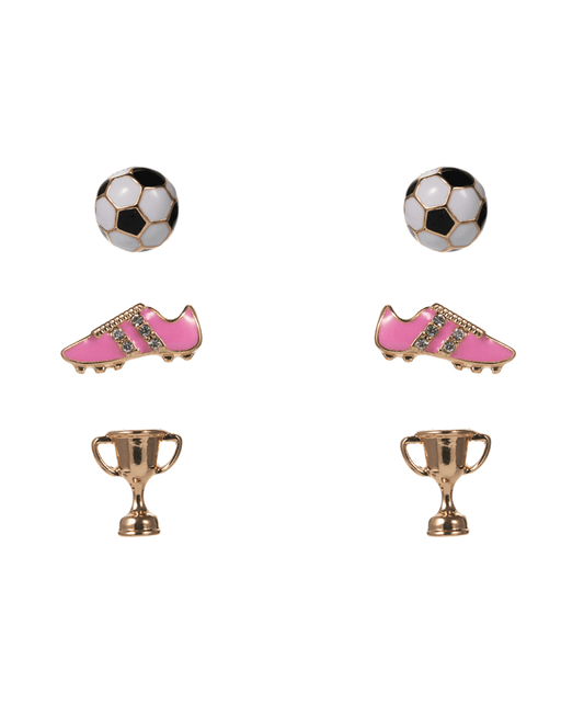 Soccer Ball Shoes Trophy 3 Set Earring - 0.5"