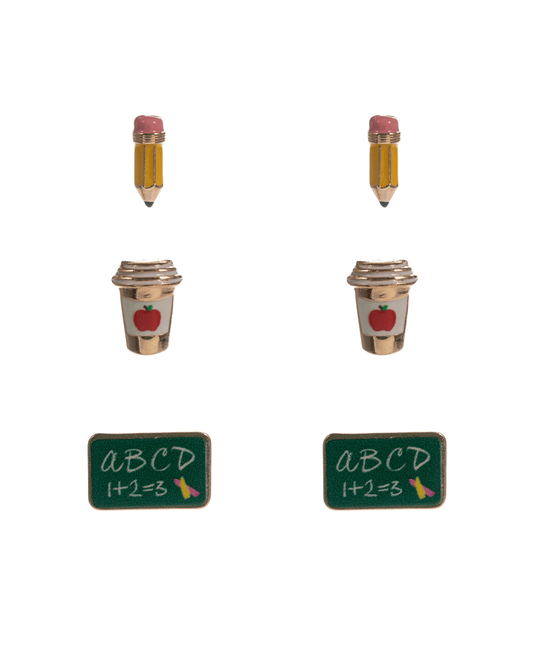 Pencil Coffee Chalkboard 3 Set Earring - 0.75"