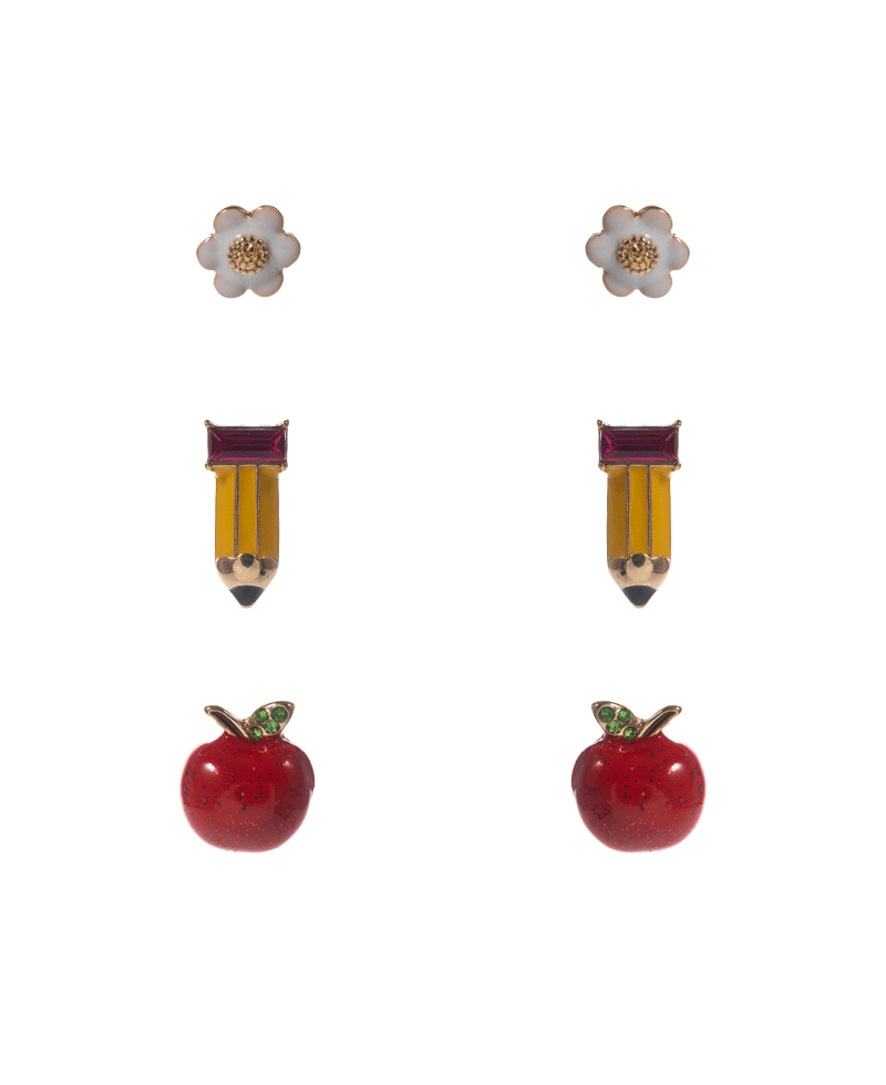 Flower Pencil Apple 3 Set Earring - 0.75"
