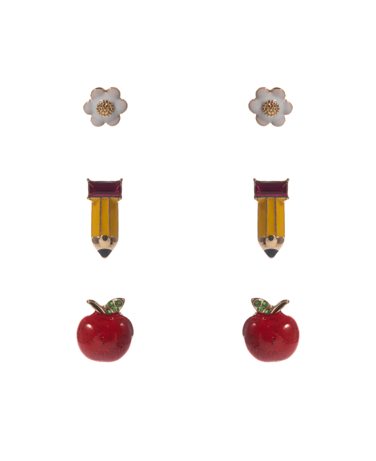 Flower Pencil Apple 3 Set Earring - 0.75"