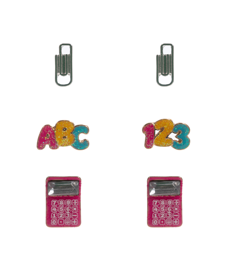 Clip ABC Calculator 3 Set Earring - 0.75"