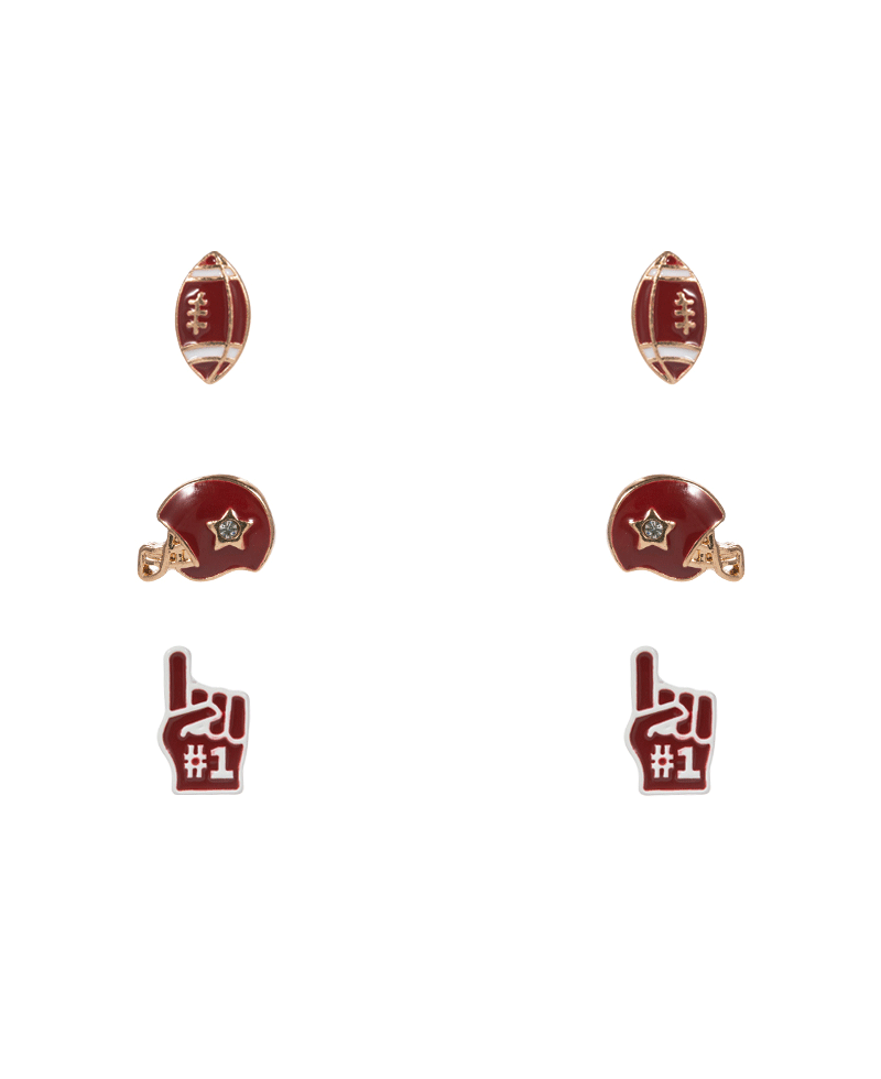 College Color Enameled Football Icons 3 Set Earring - 0.5"