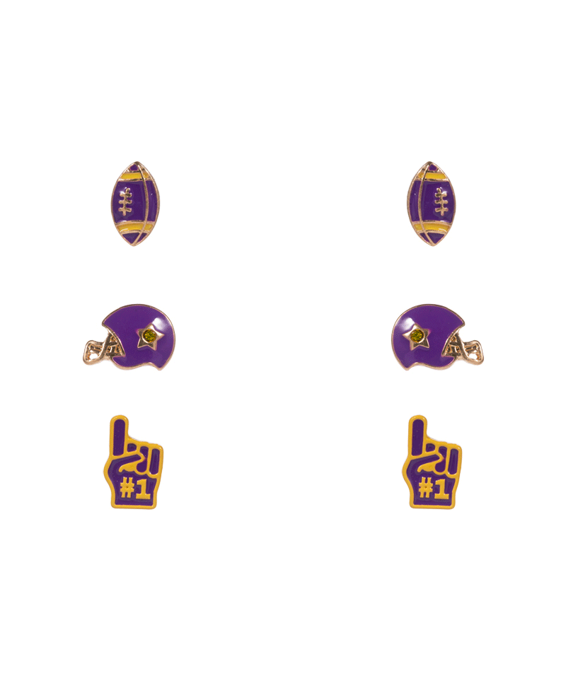 College Color Enameled Football Icons 3 Set Earring - 0.5"