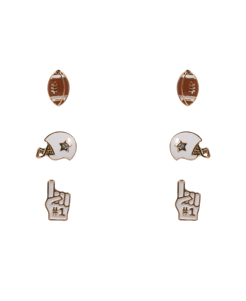 Football Icons Enameled 3 Set Earring - 0.5"