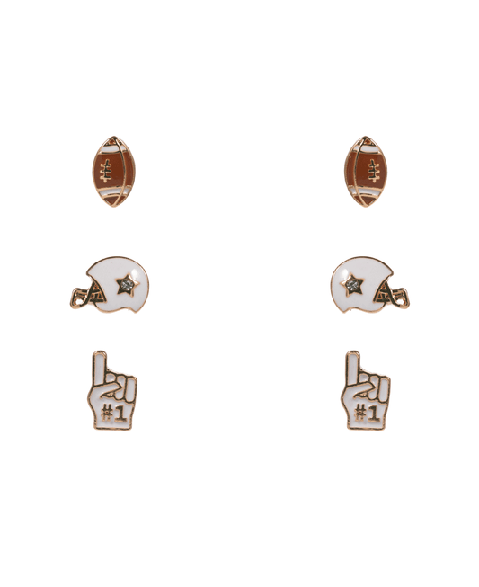 Football Icons Enameled 3 Set Earring - 0.5"