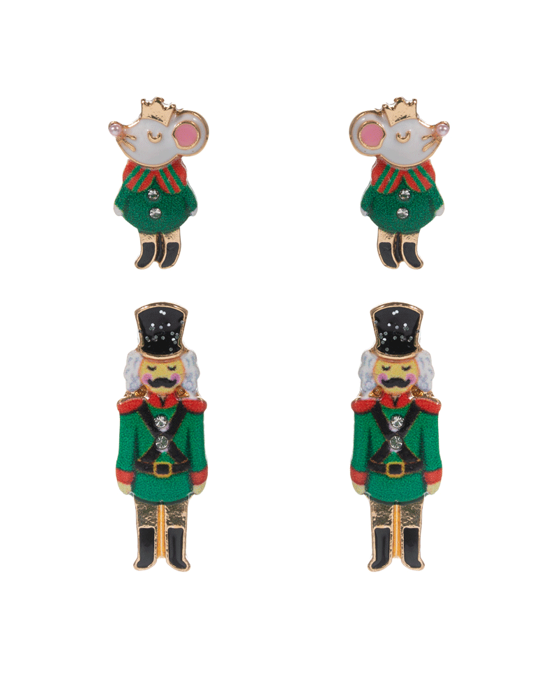 Nutcracker & Mouse King Enamel 2 Set Earring - 0.75"