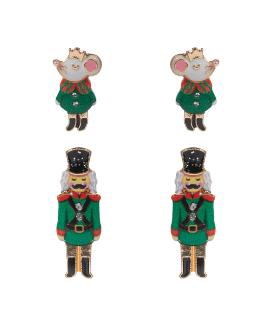 Nutcracker & Mouse King Enamel 2 Set Earring - 0.75"