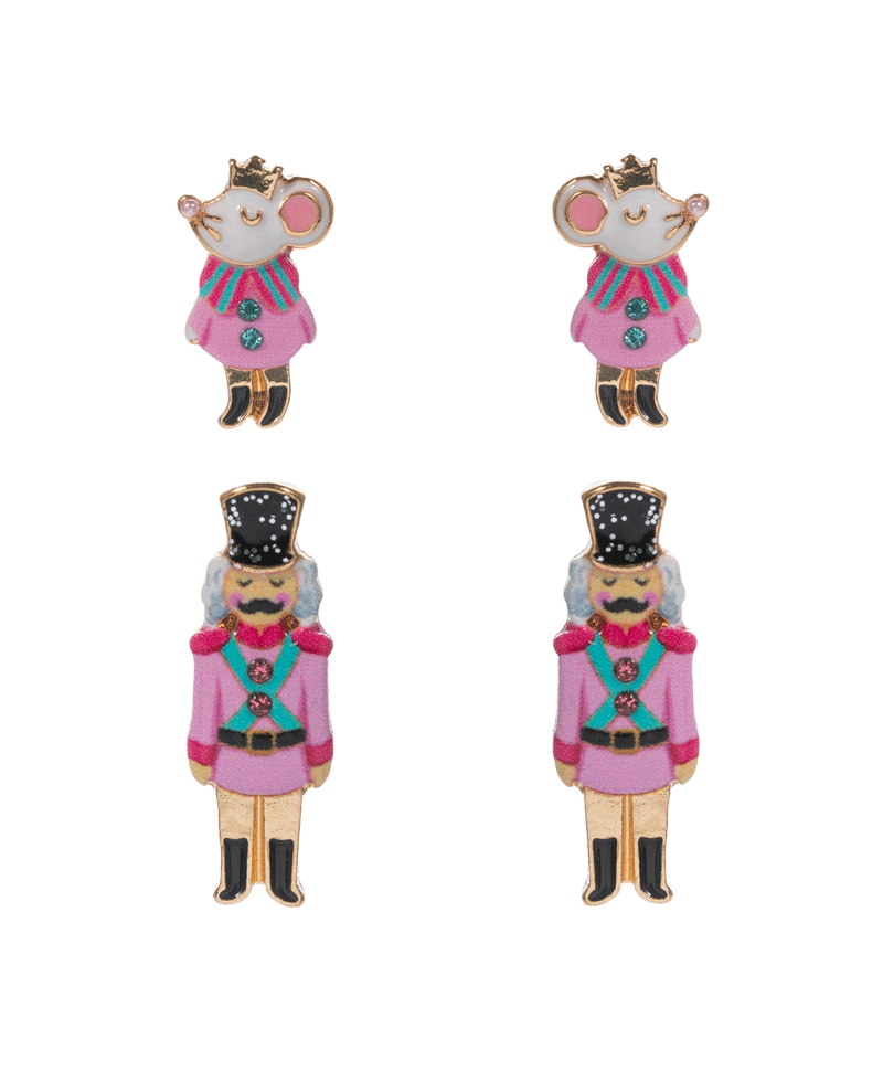 Nutcracker & Mouse King Enamel 2 Set Earring - 0.75"