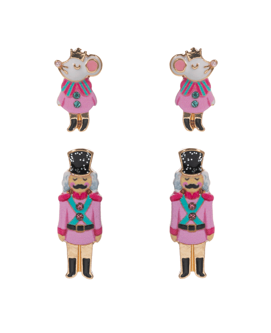 Nutcracker & Mouse King Enamel 2 Set Earring - 0.75"