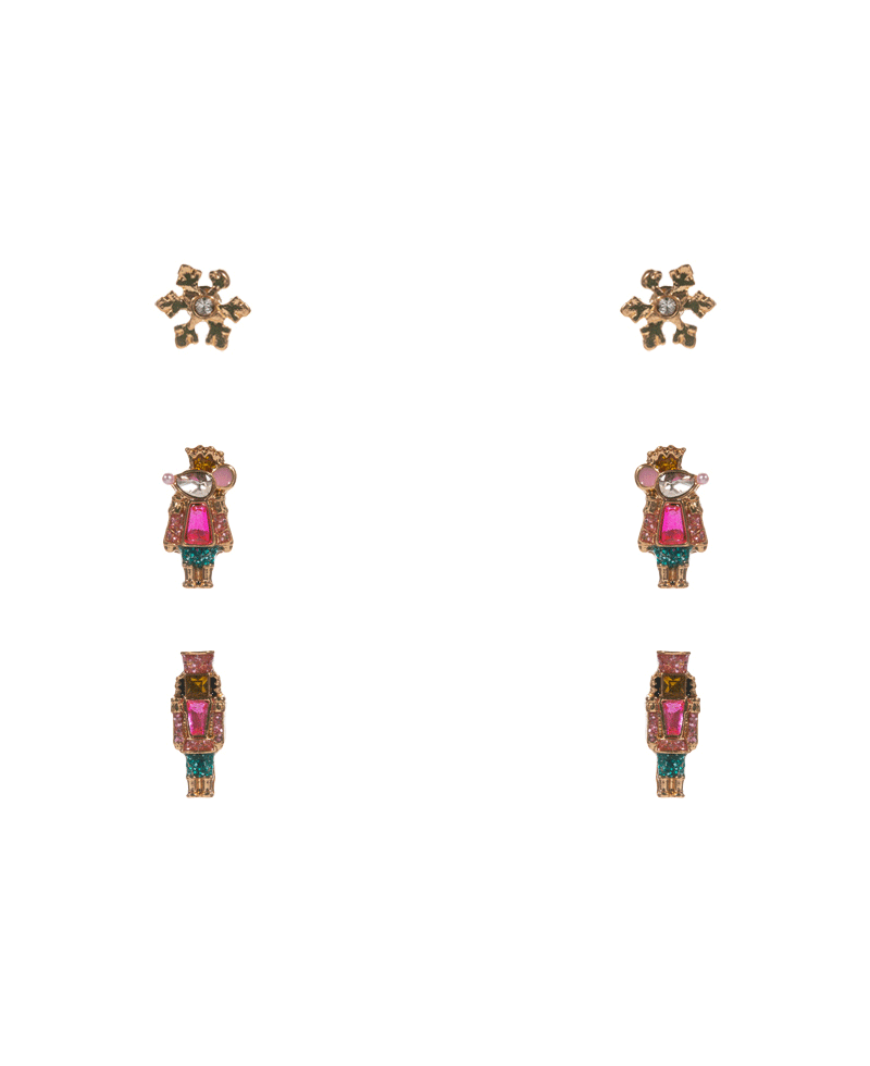Nutcracker & Mouse King Enamel w/ Stone 3 Set Earring - 0.5"