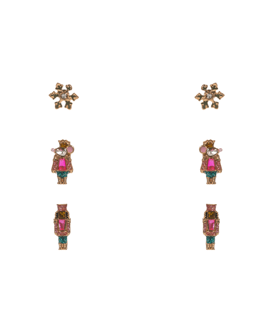 Nutcracker & Mouse King Enamel w/ Stone 3 Set Earring - 0.5"