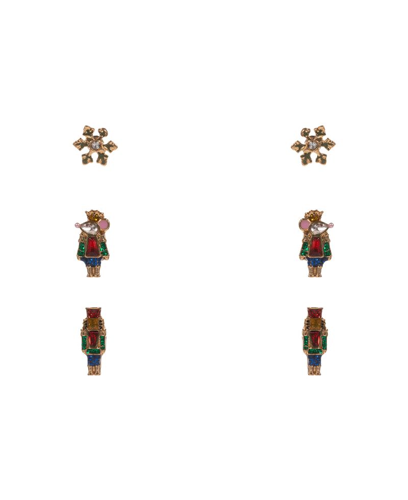 Nutcracker & Mouse King Enamel w/ Stone 3 Set Earring - 0.5"