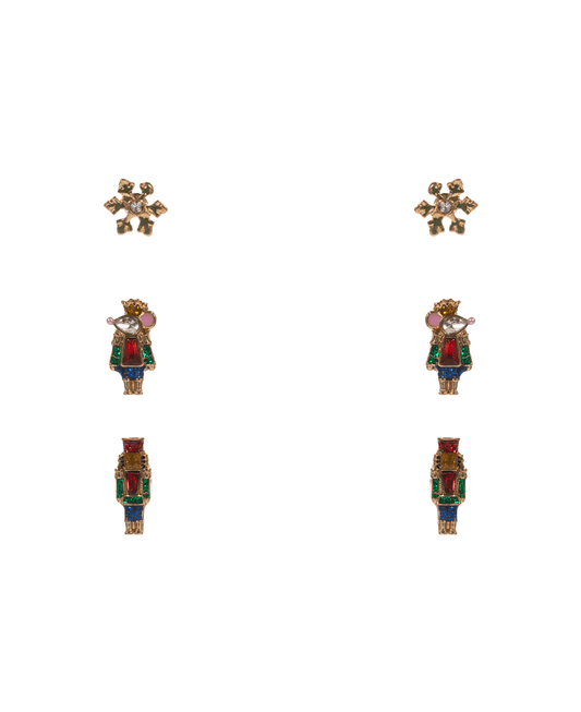 Nutcracker & Mouse King Enamel w/ Stone 3 Set Earring - 0.5"