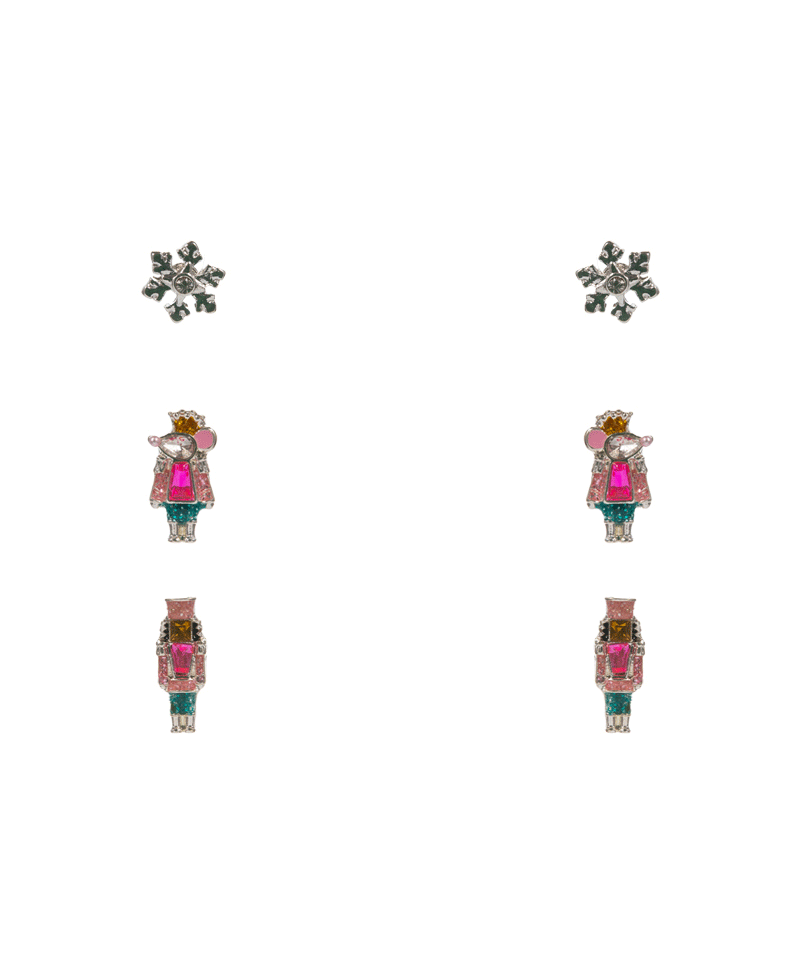 Nutcracker & Mouse King Enamel w/ Stone 3 Set Earring - 0.5"