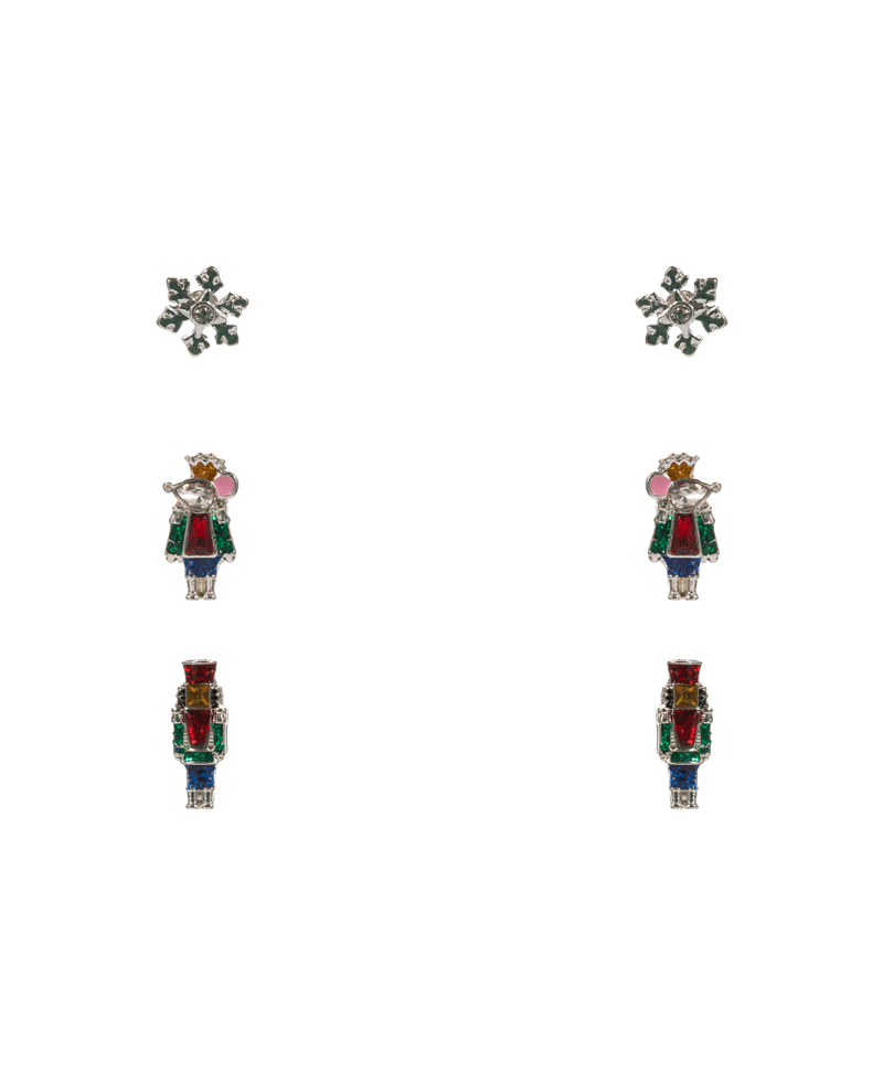 Nutcracker & Mouse King Enamel w/ Stone 3 Set Earring - 0.5"