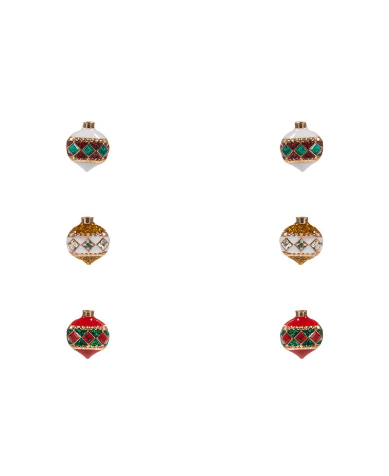 Christmas Ornament Enamel w/ Stone Detail 3 Set Earring - 0.5"