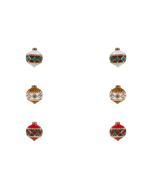 Christmas Ornament Enamel w/ Stone Detail 3 Set Earring - 0.5"