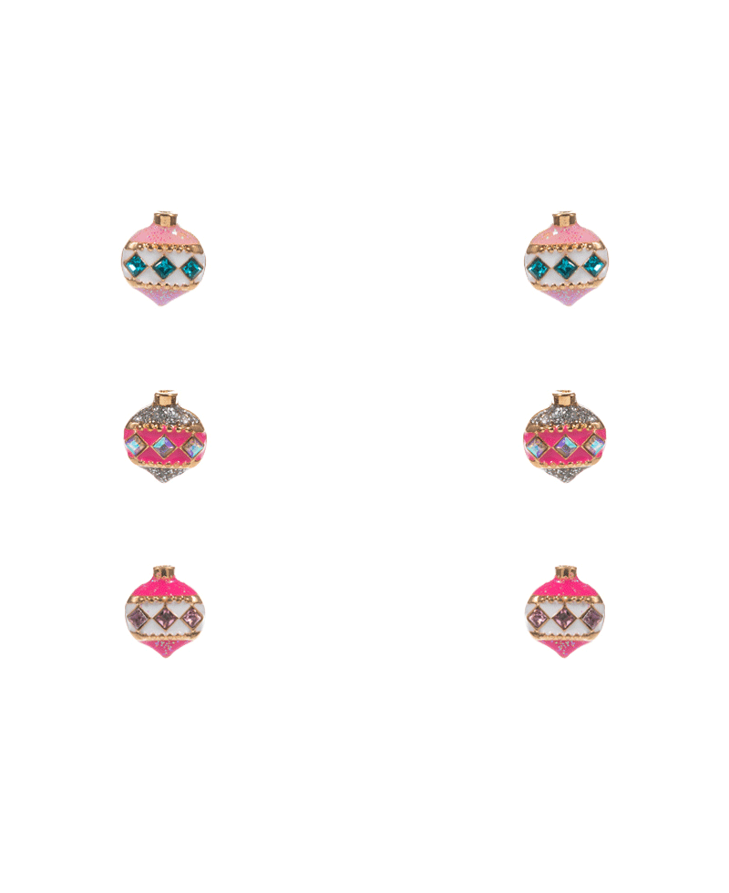 Christmas Ornament Enamel w/ Stone Detail 3 Set Earring - 0.5"