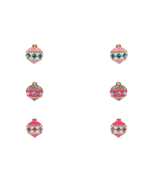 Christmas Ornament Enamel w/ Stone Detail 3 Set Earring - 0.5"