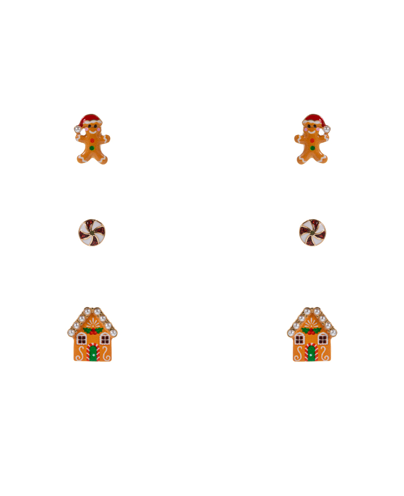 Gingerbread Man & Cookie House 3 Set Earring - 0.5"