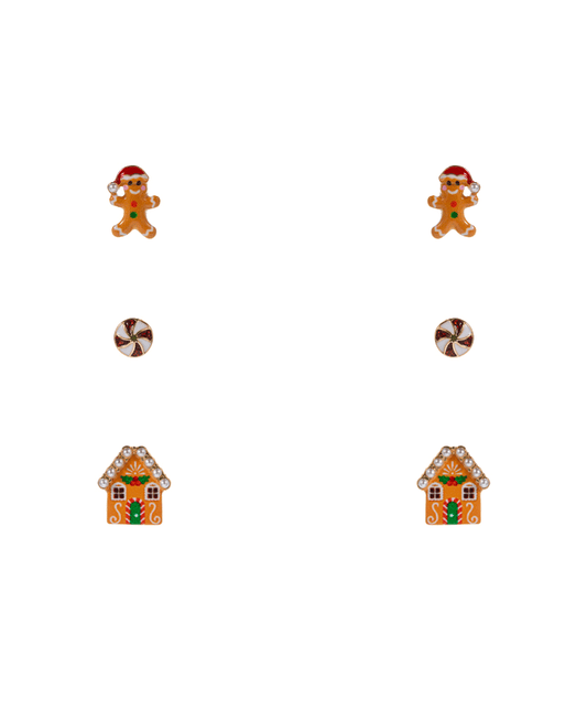Gingerbread Man & Cookie House 3 Set Earring - 0.5"