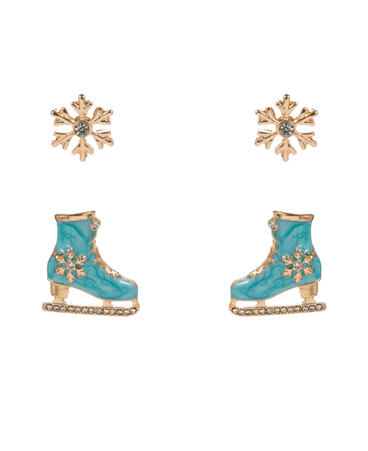Snowflake & Enameled Ice Skate 2 Set Earring - 0.75"