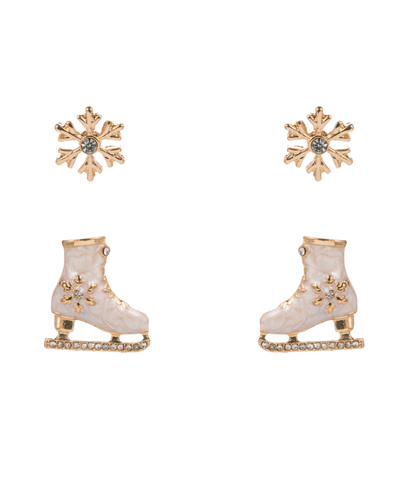Snowflake & Enameled Ice Skate 2 Set Earring - 0.75"