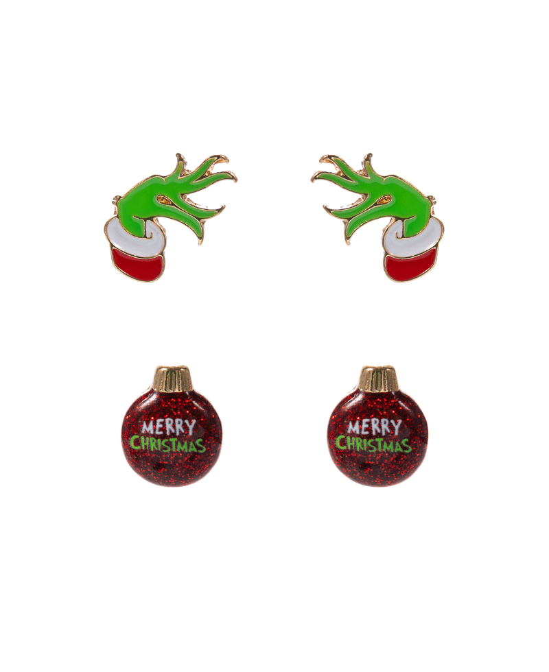 Green Monster Hand & Ornament 2 Set Earring - 0.75"