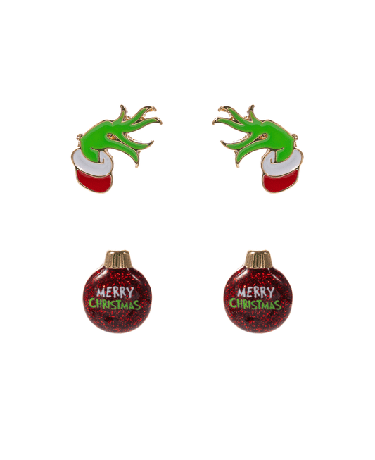 Green Monster Hand & Ornament 2 Set Earring - 0.75"