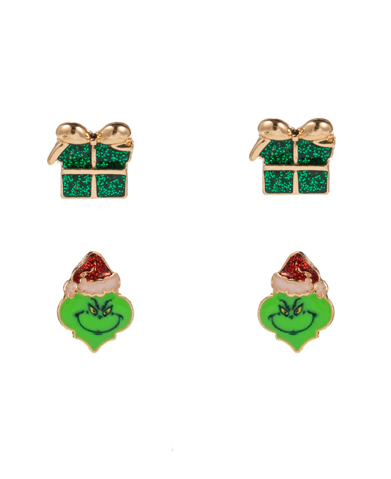 Gift Box & Green Monster 2 Set Earring - 0.75"