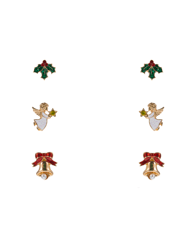 Angel & Hollu & Christmas Bell 3 Set Earring - 0.5"