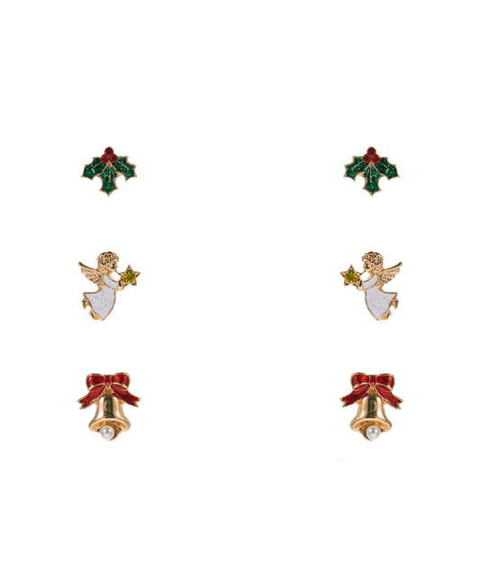 Angel & Hollu & Christmas Bell 3 Set Earring - 0.5"