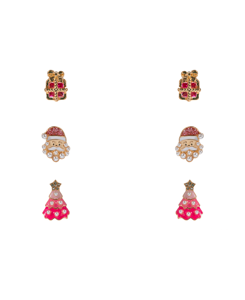 Santa Claus & Christmas Tree & Gift Box 3 Set Earring - 0.5"