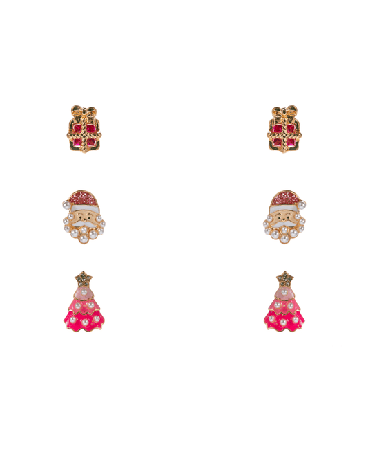 Santa Claus & Christmas Tree & Gift Box 3 Set Earring - 0.5"