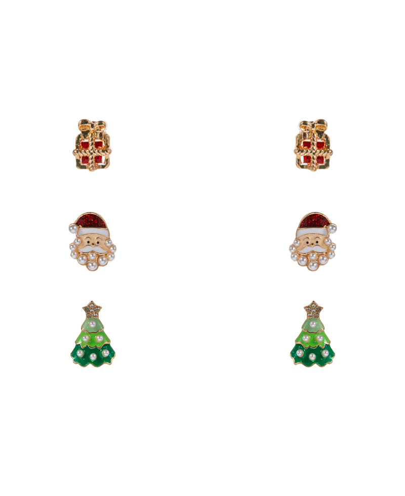 Santa Claus & Christmas Tree & Gift Box 3 Set Earring - 0.5"