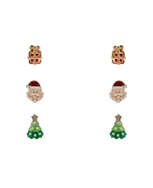 Santa Claus & Christmas Tree & Gift Box 3 Set Earring - 0.5"